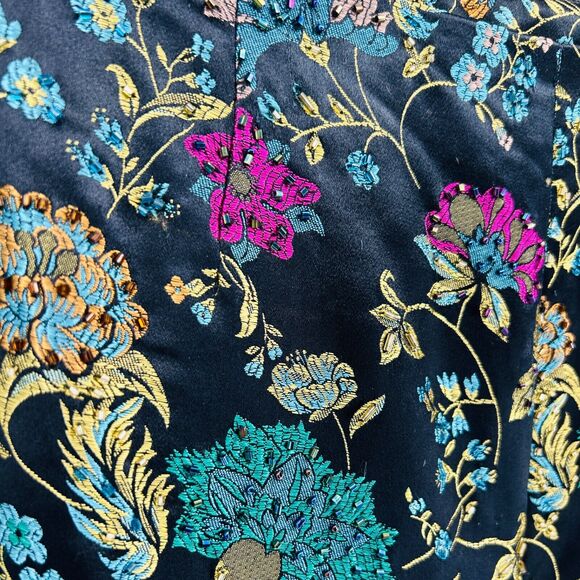 Vintage Y2K Gilar Black Brocade Beaded Floral Wide Leg Evening Pants - Picture 2 of 7